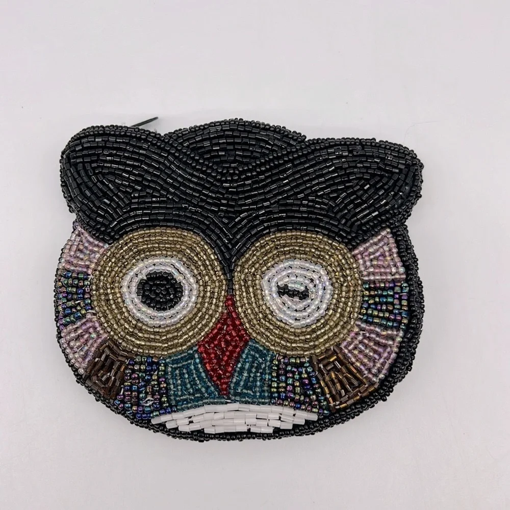 Unbranded Beaded Winking Owl Coin Purse Cosmetic Pouch